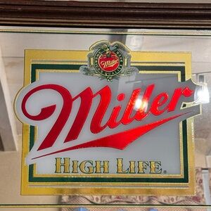 Vintage Miller High Life Wall Mirror with Red and Gold Accents